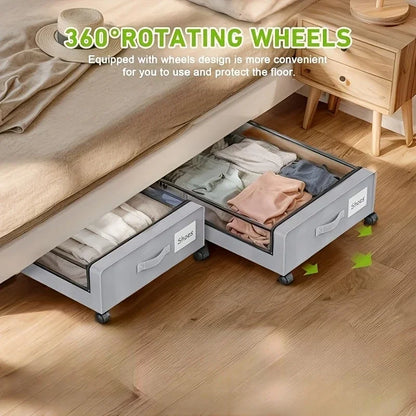 Underbed Storage Lockers with Wheels — Pull-Out Containers for Shoes & Clothes, Space-Saving for Dorms & Bedrooms