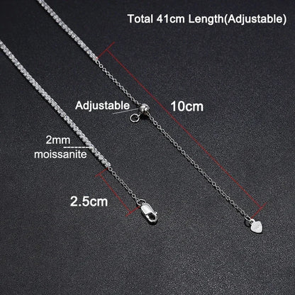 2mm Moissanite Tennis Necklace for Women – S925 Silver, 18K Gold Plated Adjustable Choker Wedding Jewelry