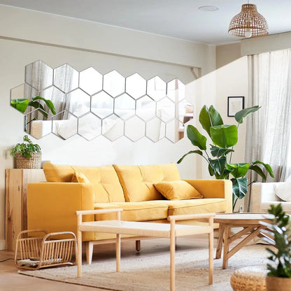 Hexagon Acrylic Mirror Wall Stickers - 6/12Pcs DIY Removable Decorative Decals for Home Decor