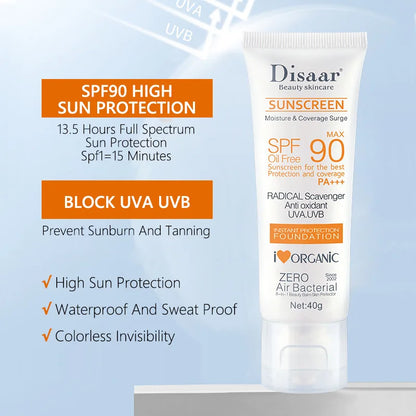 SPF 90+ Waterproof Sunscreen Cream – Facial & Body Sunblock with UV Protection for Outdoor & Seaside Skin Defense