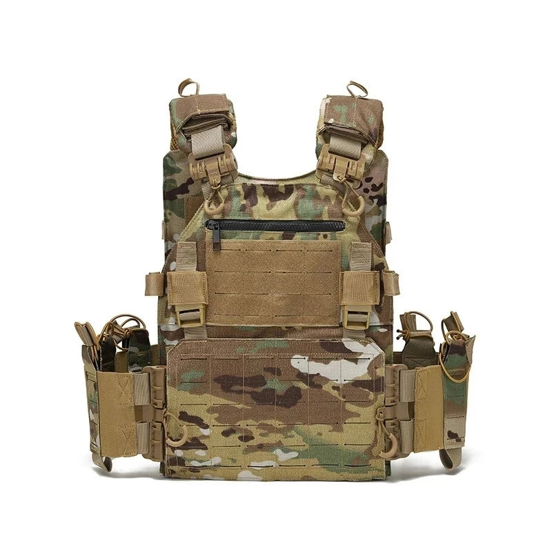New Combat Vest 6094 – Lightweight Quick Release Laser Cut Tactical Gear for Hunting, Black Tactical Vest