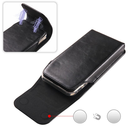 FULAIKATE 6.1"-7.2" Men's Leather Waist Phone Bag – High-Grade Crazy Horse Vertical Pouch for iPhone 14 Pro Max & Samsung Note23