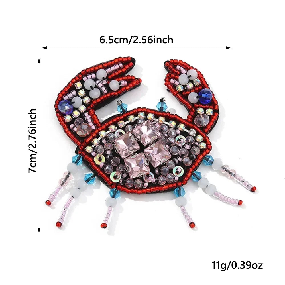 3D Marine Animal Patches - Handmade Beaded Seahorse Starfish Crab DIY Sewing Accessories for Clothing Decor