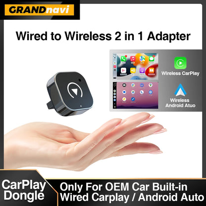 2-in-1 Wired to Wireless CarPlay & Android Auto Adapter — USB Plug & Play with Bluetooth for OEM Car Stereo