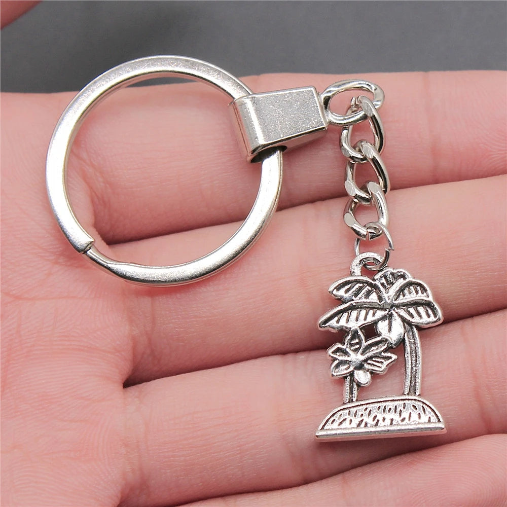 New Fashion Men 30mm Metal Alloy Keychain with Vintage Heart, Flower, Rose, Sunflower & Tree Pendant DIY Keyring Holder Chain Accessory