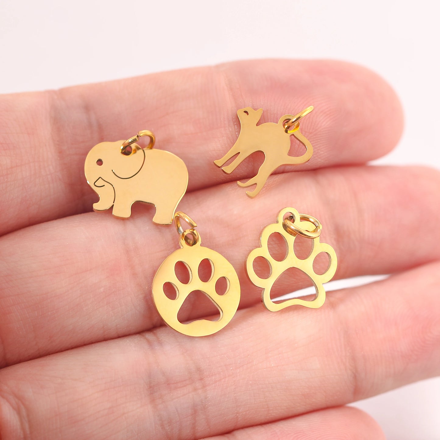 5PCS Animal Claw Charms Set – Stainless Steel Cat, Elephant, Hummingbird & Yoga DIY Pendants for Necklaces & Earrings