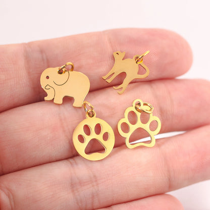 5PCS Animal Claw Charms Set – Stainless Steel Cat, Elephant, Hummingbird & Yoga DIY Pendants for Necklaces & Earrings