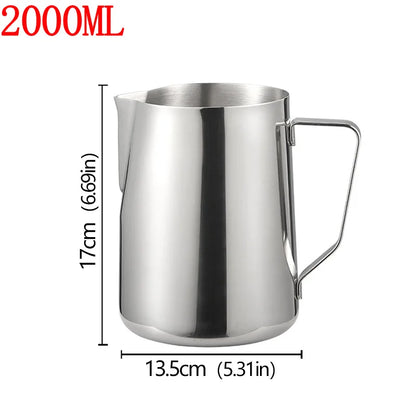 Stainless Steel Milk Frother Jug — Latte Pitcher with Measurement for Coffee & Espresso Barista Tools