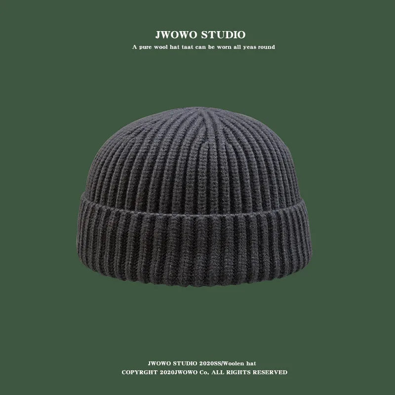 Autumn Winter Short Warm Melon Hat - Men’s Knitted Round Top Brimless Beanie, Women's Wool Hip-Hop Cold Weather Hat