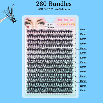 Individual Cluster Lashes – 20-100D Natural Look DIY Eyelash Extensions, 280pcs Mixed Tray Volume Lashes