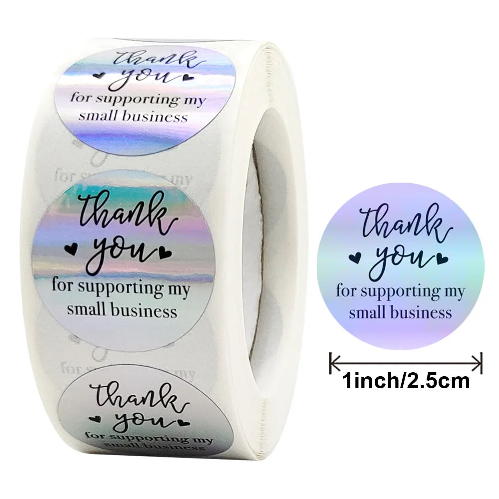 Rainbow Laser Thank You Stickers - 50–500pcs Adhesive Labels for Small Business Packaging, Boutique Wrapping, and Order Supplies