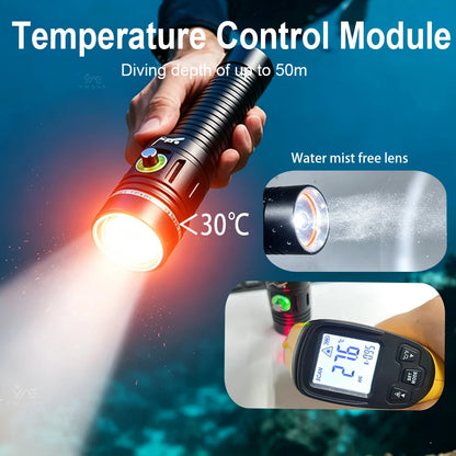 2026 Dive Flashlight - IPX8 Waterproof Rechargeable 18650 LED Scuba Diving Torch with 50M Range
