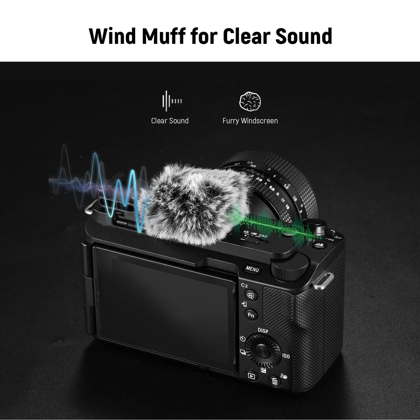 Neewer Cold Shoe Wind Muff – Furry Microphone Windscreen for ZV Series Vlog Cameras with Mount Adapter