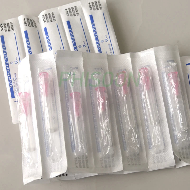 100pcs Ultra-Fine Painless Beauty Needles 32G (4mm & 13mm) – Precision Syringe Tips for Cosmetic Use