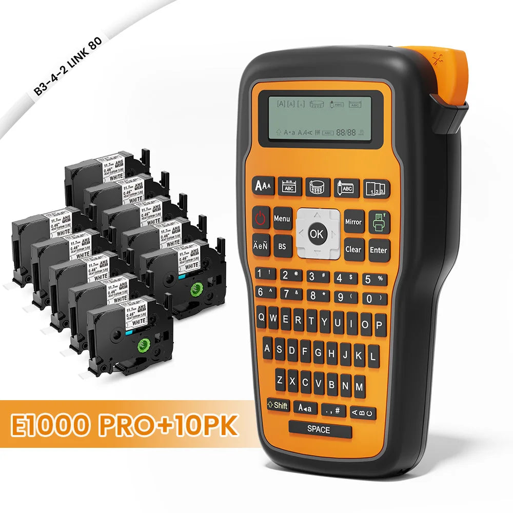 E1000 PRO Industrial Label Printer - Portable Heat Shrink Tube Printer Compatible with Brother HSE-231 and HSE-631 for Cable Marking