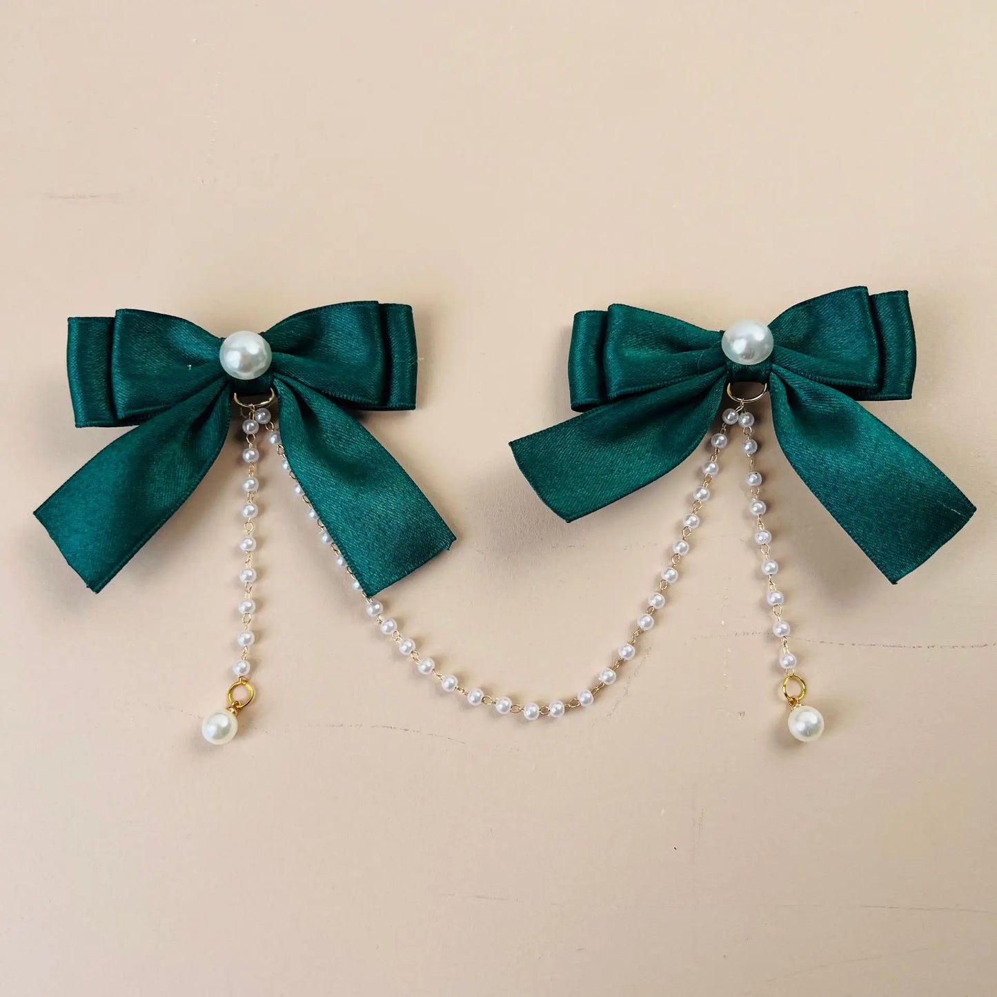 Sweet Princess Pink Pearl Bow Hair Clip – Cute Chain Hairpin for Women & Girls Back Head Fashion Hair Accessories