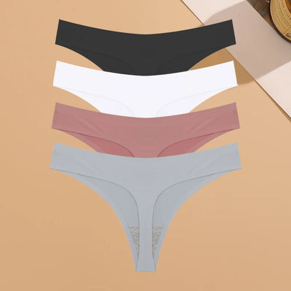 4PCS Women’s Ultra-Thin Seamless Underwear — Invisible Ice Silk Thongs, Low Waist Breathable Bikini Lingerie