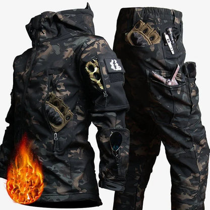 Men's Tactical Winter Set – Windproof Waterproof Soft Shell Jacket & Sharkskin Work Pants | Multi-Pocket Outdoor Suit