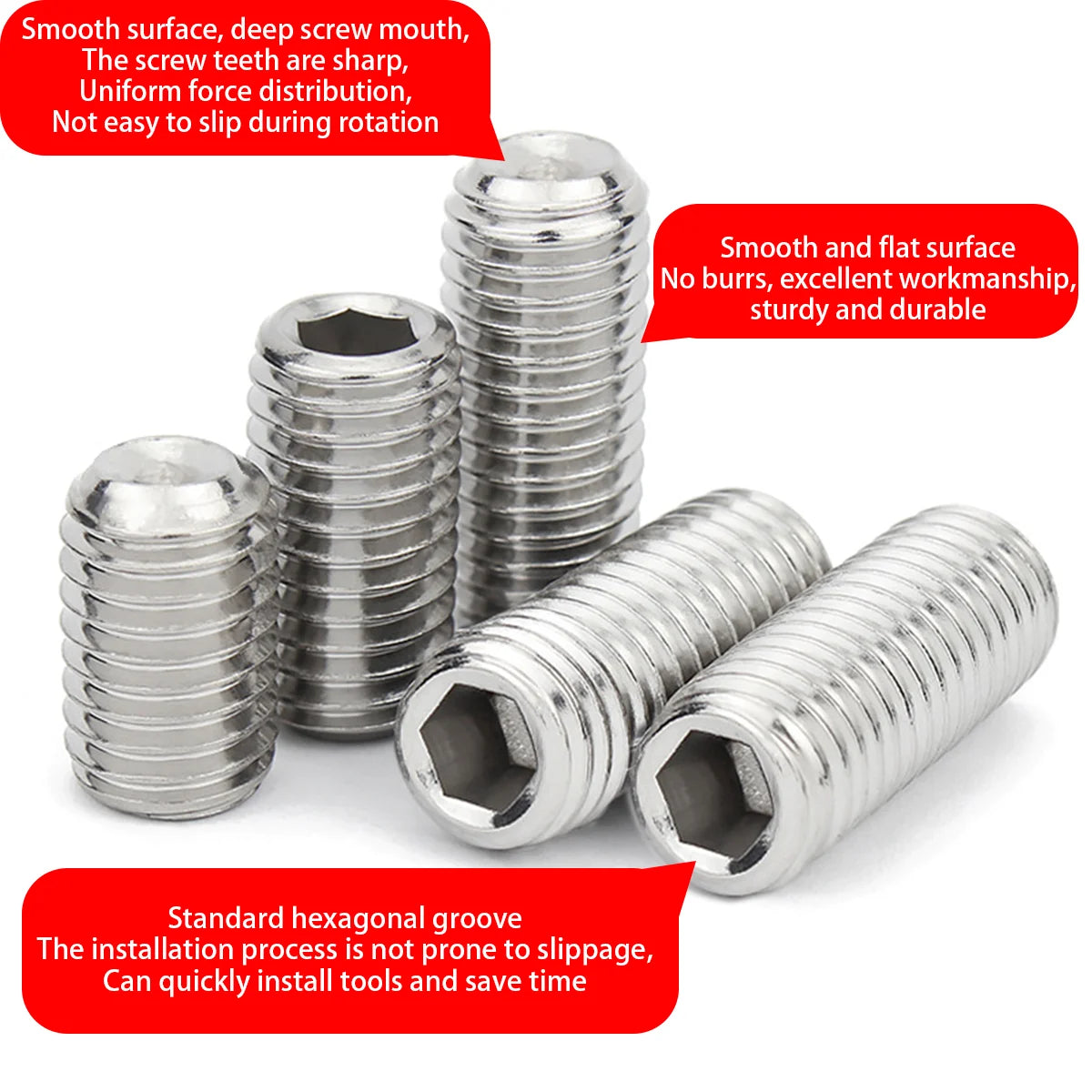 360pcs Stainless Steel Headless Hex Socket Screw Set - M3/M4/M5/M6/M8 Grub & Machine Screws