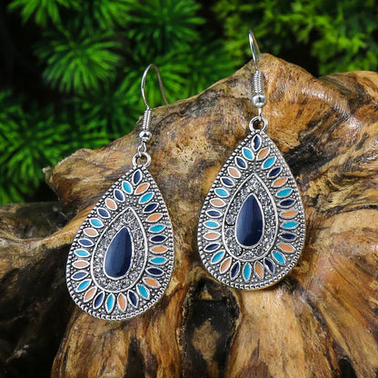 Blue Alloy Turquoise Bohemian Earrings - Retro Geometric Multi-Layer Statement Jewelry
