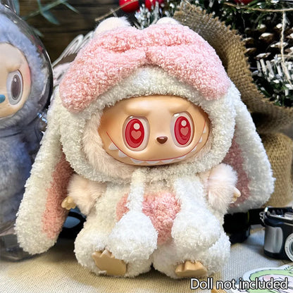 17cm Labubu Doll Clothes — DIY Accessories Heartbeat Long-Eared Furry Rabbit Costume | Cartoon Dress-Up Outfit