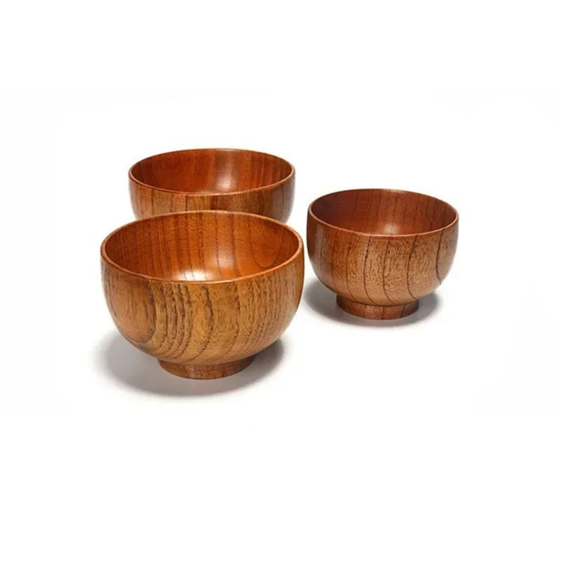 Natural Wooden Kitchen Bowls Set – Large Soup, Salad & Food Containers with Wooden Utensils for Children