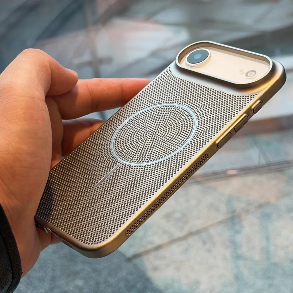 Metallic Heat Dissipation Mesh Phone Case - MagSafe Magnetic Hard Thin Cover for iPhone 11-17 Series