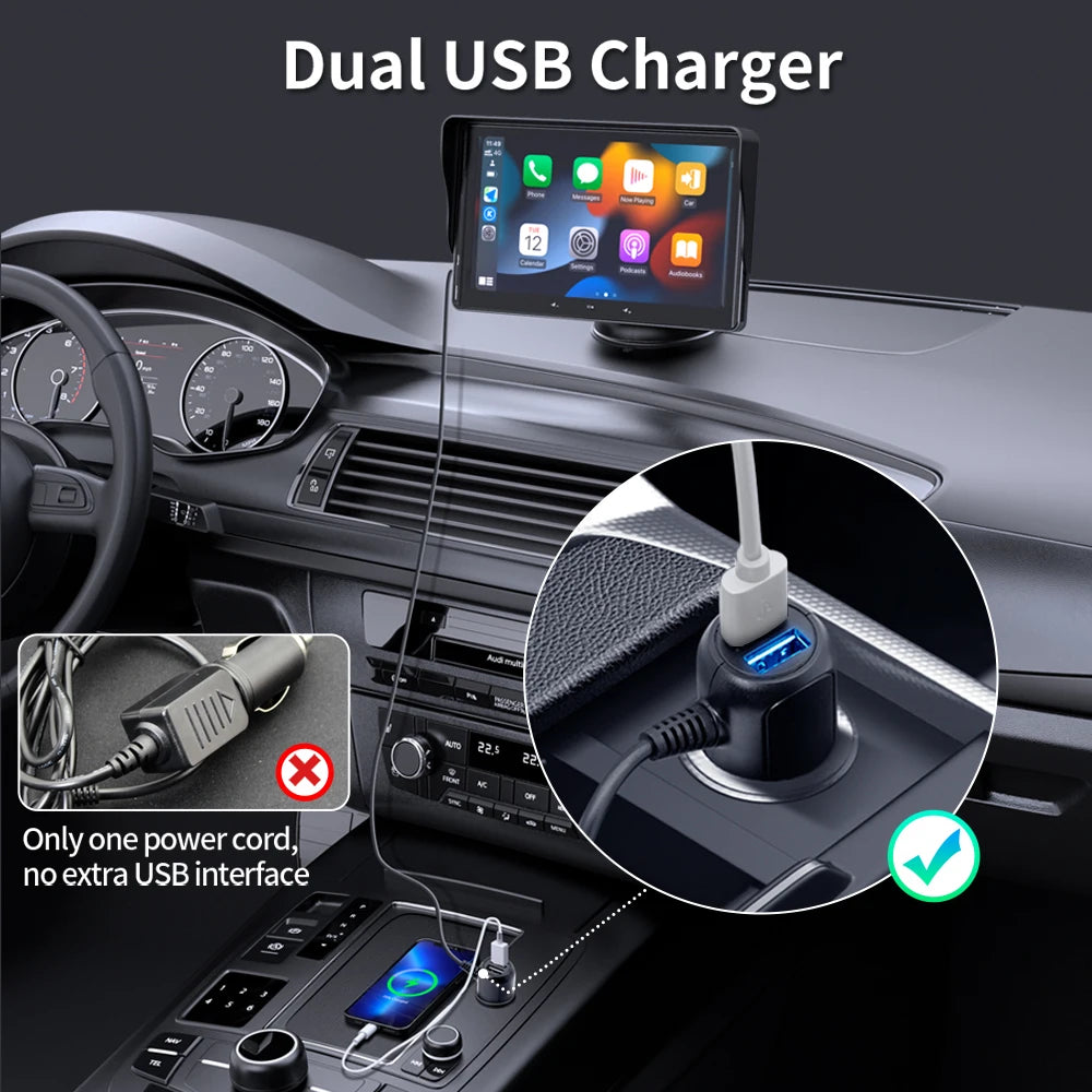Grandnavi 7-Inch Universal Car Multimedia Touch Screen – Wireless CarPlay & Android Auto Video Player for Vehicles