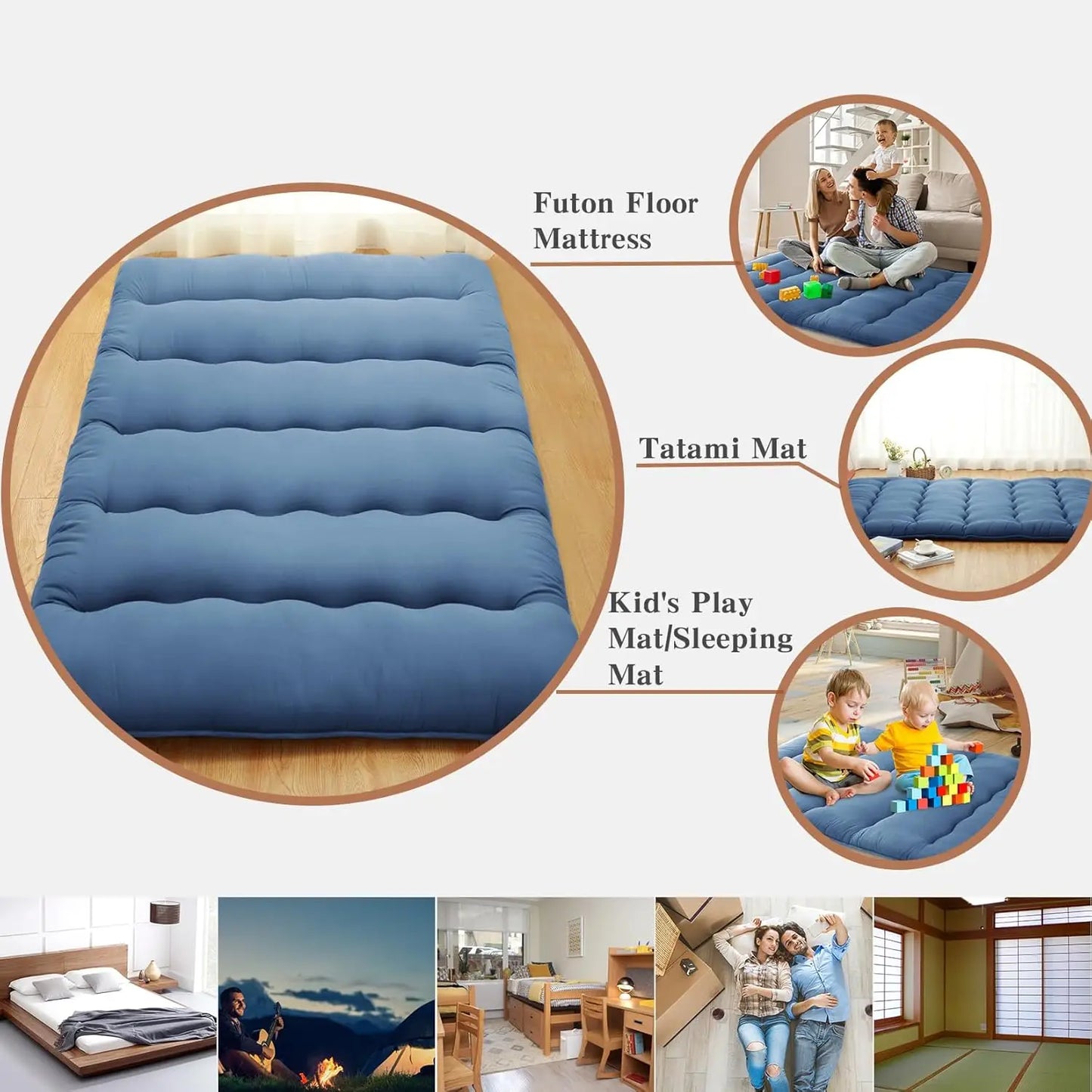 Japanese Floor Futon Mattress – Thick Tatami Sleeping Pad, Portable Twin/Full Size Lounger Bed for Comfort