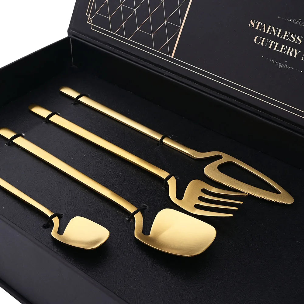 32-Piece Black Matte Stainless Steel Cutlery Set – Knife, Fork, Spoon Dinnerware for Bar, Party & Kitchen