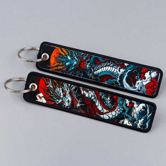 Cool Dragon Embroidery Key Fob — Waves Keychain for Cars & Motorcycles, Gift Accessory