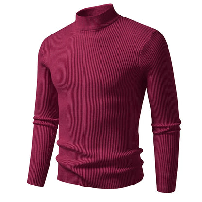 Men's Mock Neck Pullover Sweater - Striped High Neck Long Sleeve Winter Warm Casual Knitwear