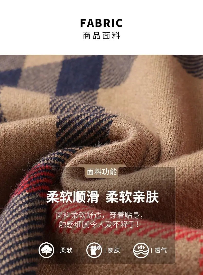 Luxury Men’s Knitted Wool Pullover – Autumn Winter O-Neck Striped British Casual Sweater