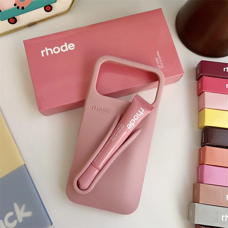 Rhode Lip Gloss iPhone Case - Silicone Protective Cover with Box Design for iPhone 17 Air 16 15 14 13 12 Pro Max Plus