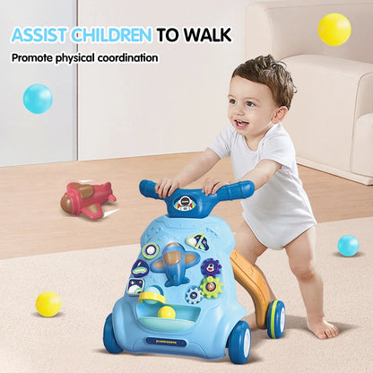 Baby Toddler Push Walker Toy – Interactive Musical Montessori Activity Walker with Lights and Safety Brake