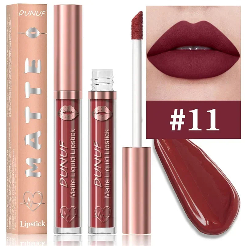 Matte Velvet Dark Red Brown Lip Gloss – Long-Lasting Waterproof Liquid Lipstick with Natural Moisturizer & Transparent Lip Oil