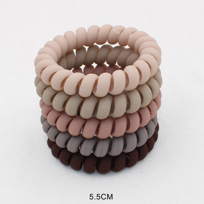 5Pcs Matte Spiral Hair Bands - Fashion Telephone Wire Elastic Hair Ties Stretchable Cord Rubber Bands for Women & Girls