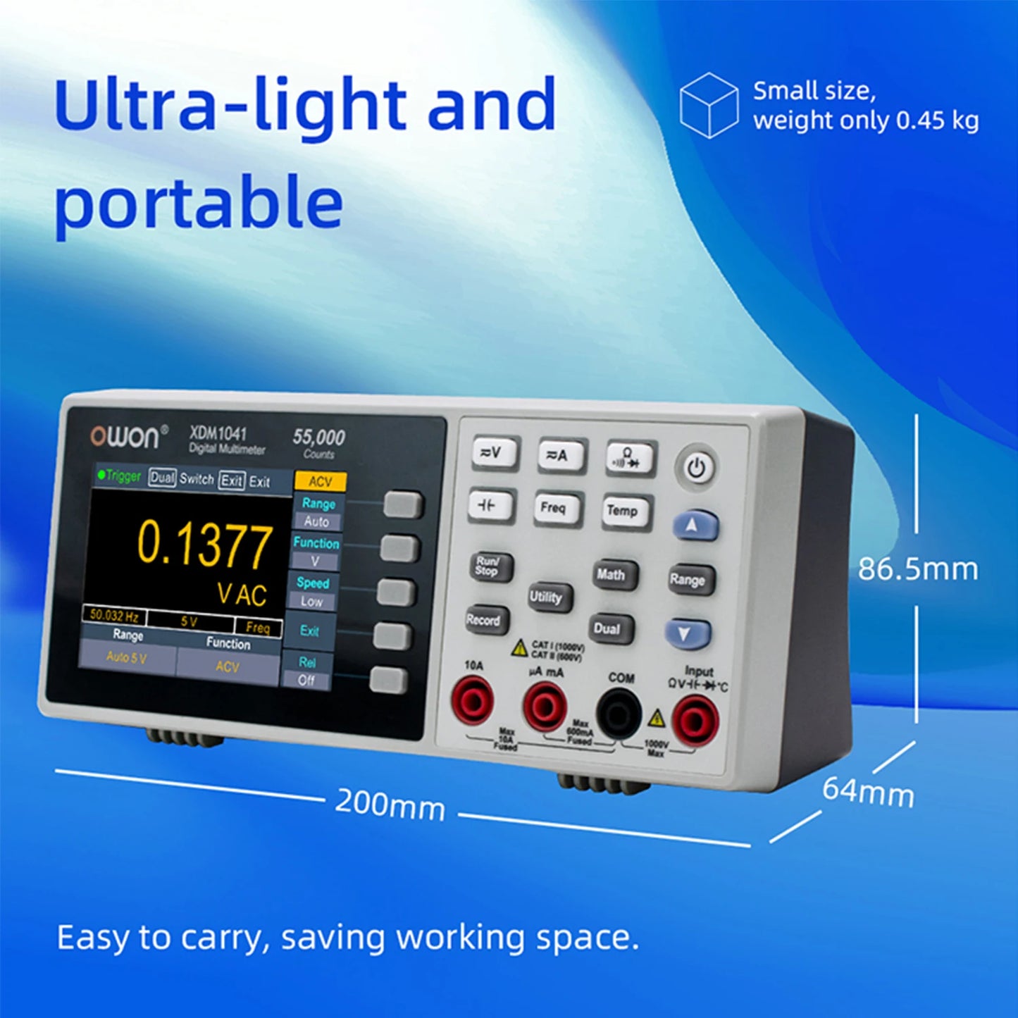 OWON XDM1041/XDM1241 Bench Digital Multimeter – 55000 Counts True RMS Voltmeter with 3.5'' LCD & Temperature Measurement