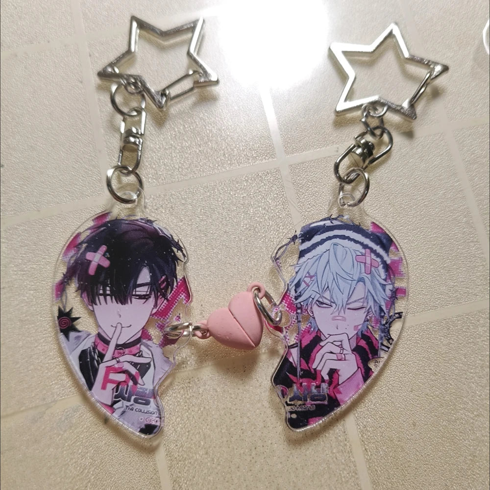 ALIEN STAGE Anime Heart-Shaped Keychain - Till and Ivan Magnetic Acrylic Pendant, Cute Bag Charm and Cartoon Gift