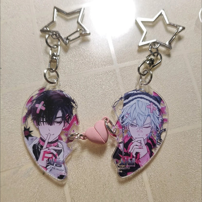 ALIEN STAGE Anime Heart-Shaped Keychain - Till and Ivan Magnetic Acrylic Pendant, Cute Bag Charm and Cartoon Gift