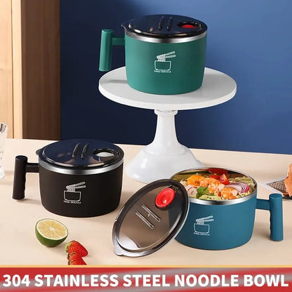 Stainless Steel Instant Noodle Bowl with Lid - Sealed & Portable Drain Bowl, Ideal Kitchen Utensil for Instant Noodles