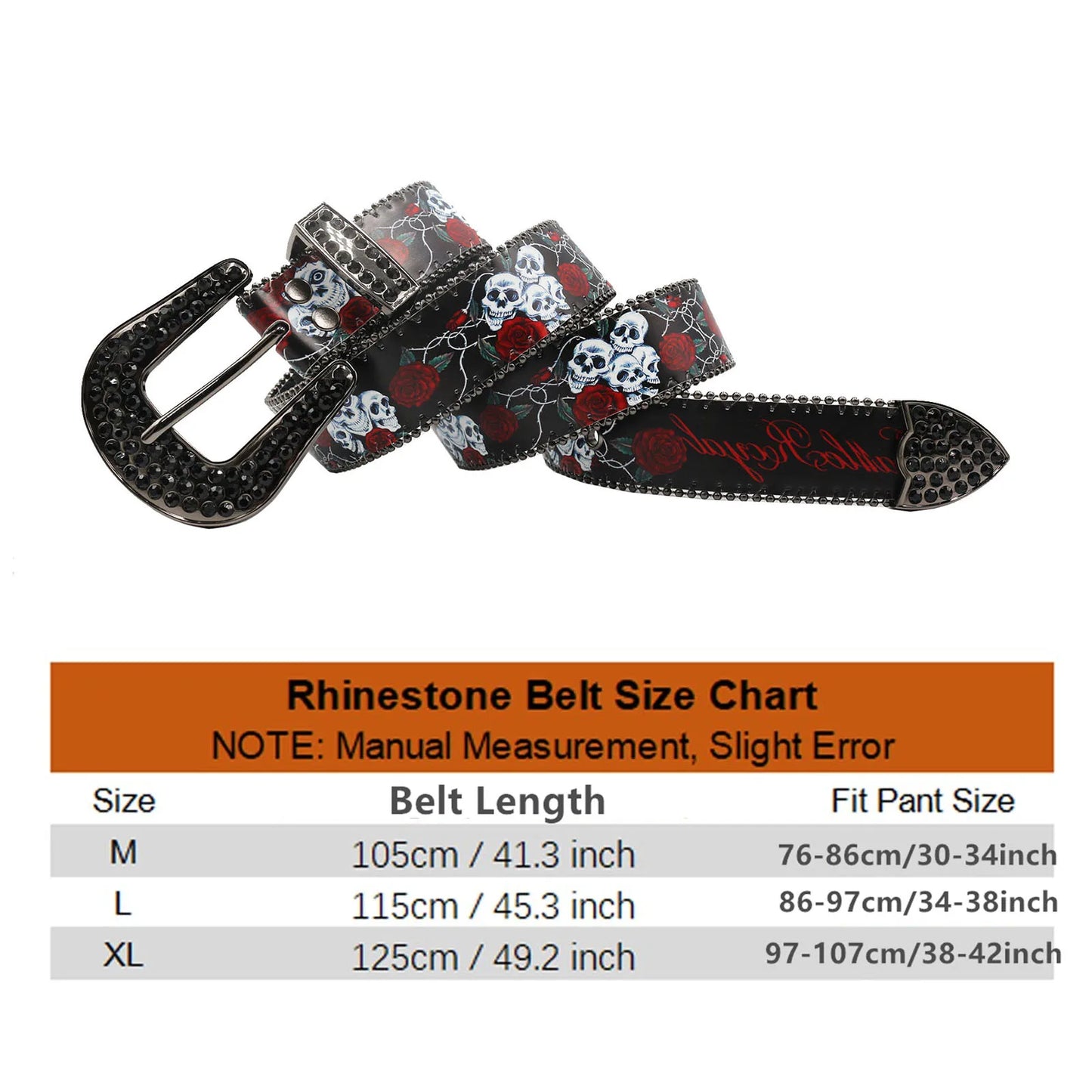 Nice Brand Three Skull Rhinestone Belt – Western Punk Hip-Hop Style for Men & Women