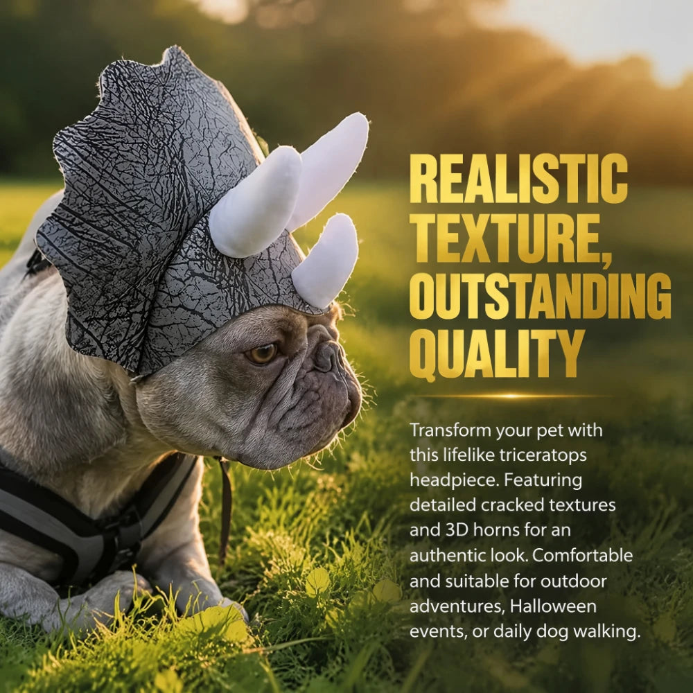 Halloween Dinosaur Dog Hat - Scary Triceratops Costume Headwear for French Bulldogs