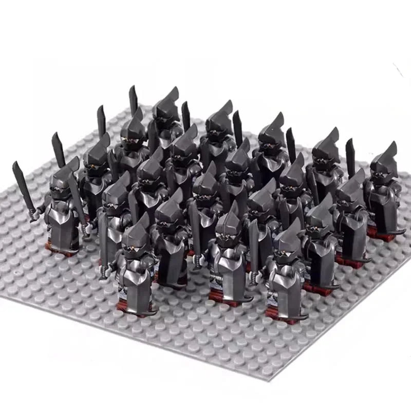 21PCS Medieval Fantasy Warrior Figures – Dwarf, Elf, Knight & Orc Building Brick Toys