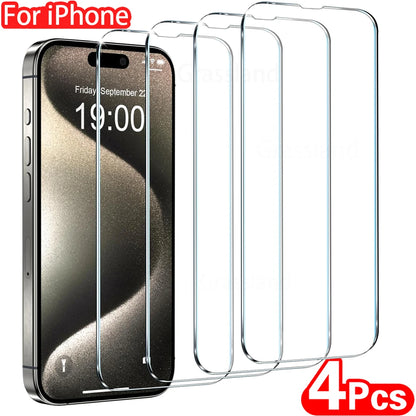 iPhone Tempered Glass Screen Protector - 4 Pack Protective Film for iPhone 7 8 X XR XS 11 12 13 14 15 16 Pro Max