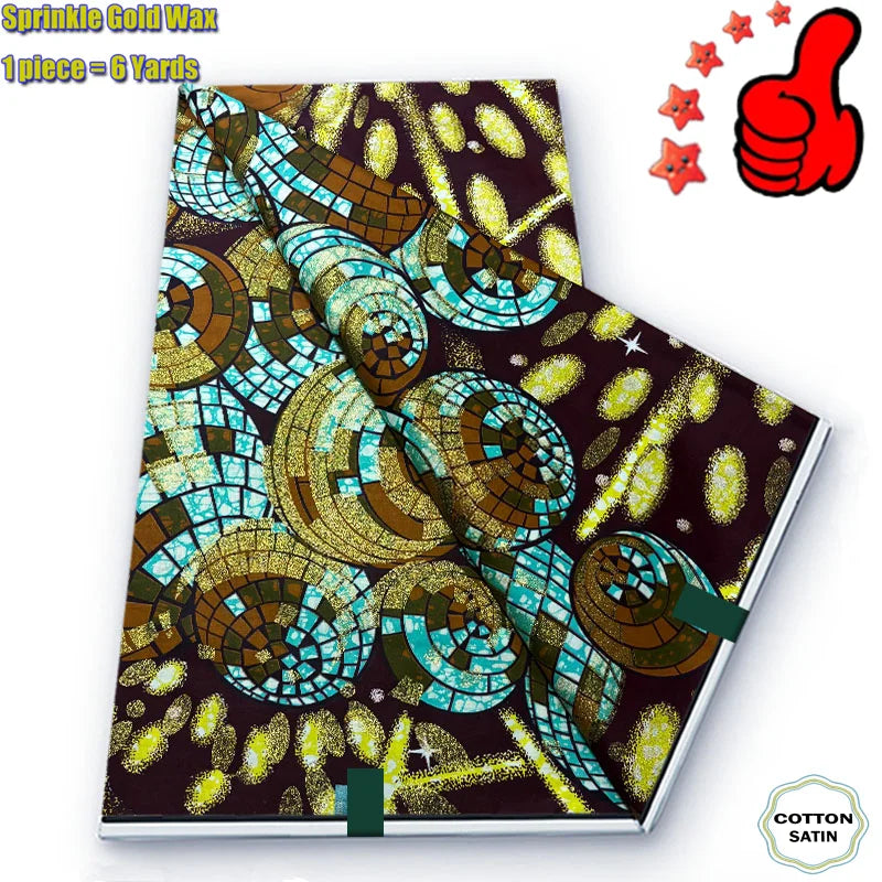 Soft Glitter Golden Wax Fabric - 100% Cotton Ankara Flash Gold Print Batik African Fabric for Nigerian Fashion Sewing & Crafting