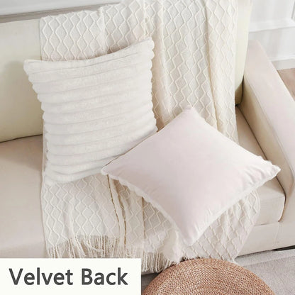 Faux Rabbit Fur Square Cushion Cover – Thick Striped Super Soft Solid Color Pillow, 45x45cm Sofa Decor