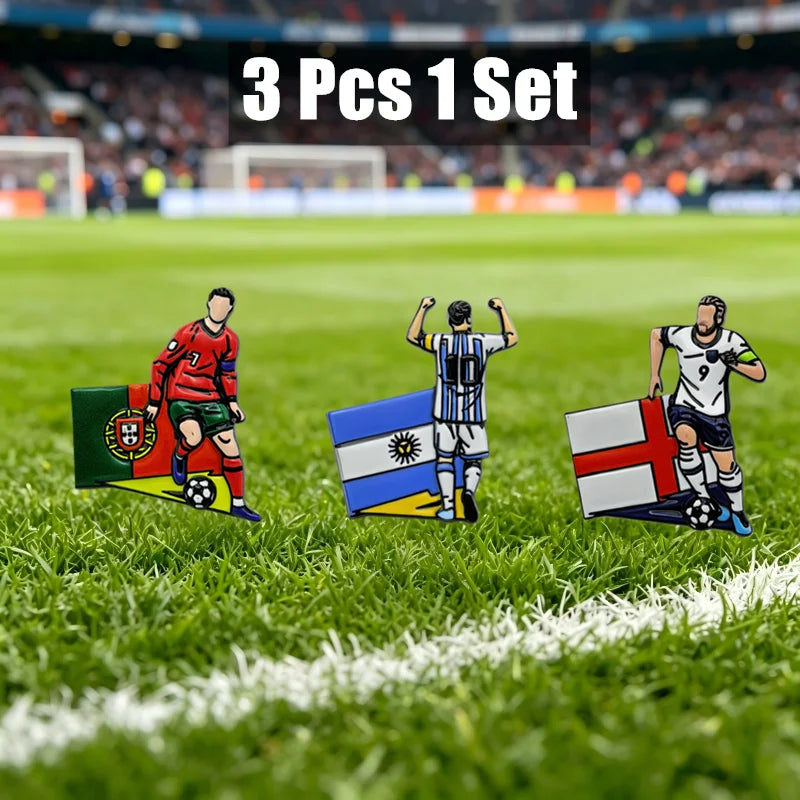 Football Enamel Brooch Pins - 3-Piece Soccer Player Lapel Badge Set for Backpacks, Clothing & Fans