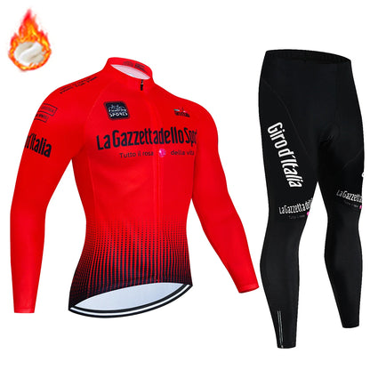Tour De Italy D'ITALIA Cycling Clothes – Men's Fleece Jersey & Bib Pants Sports Set, Bicycle Uniform Costume
