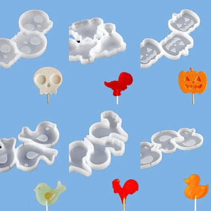 Halloween & Christmas Silicone Lollipop Mold – Pumpkin, Ghost & Elk Shape Candy, Chocolate, Cheese & Cake Decorating Tool